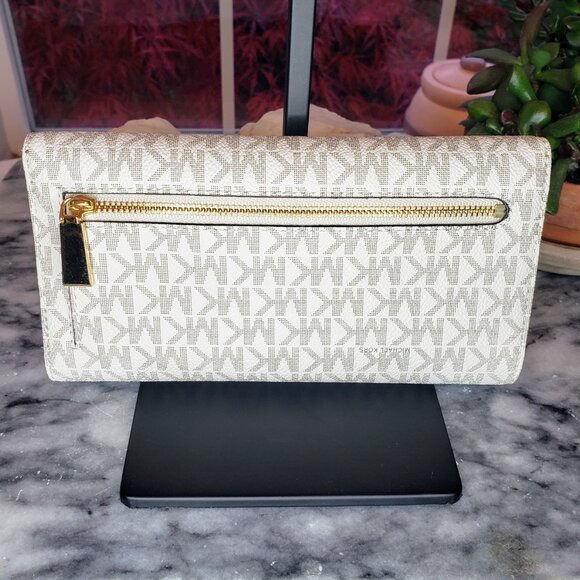 MICHAEL Michael Kors Jet Set Checkbook Wallet - White MK Logo Leather - Picture 4 of 17